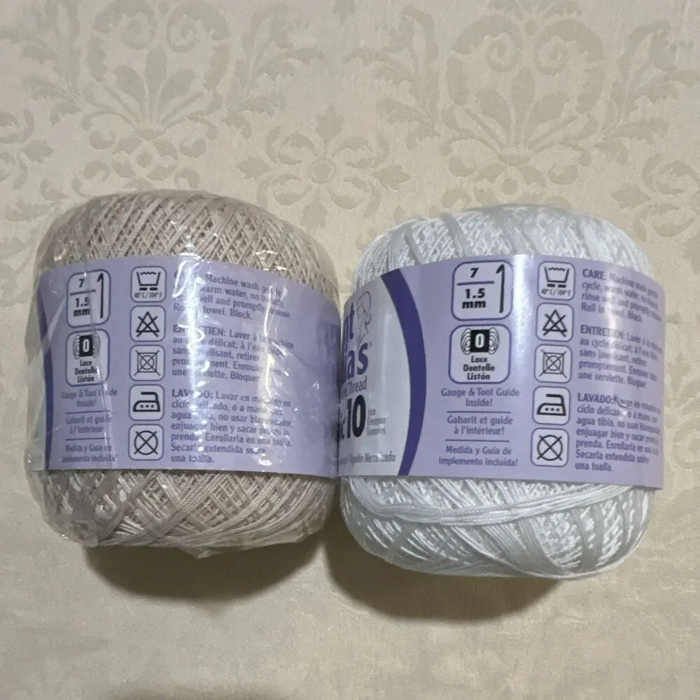 Lot of 2 Aunt Lydia's Classic Crochet Thread Size 10 Natural & White New Sealed